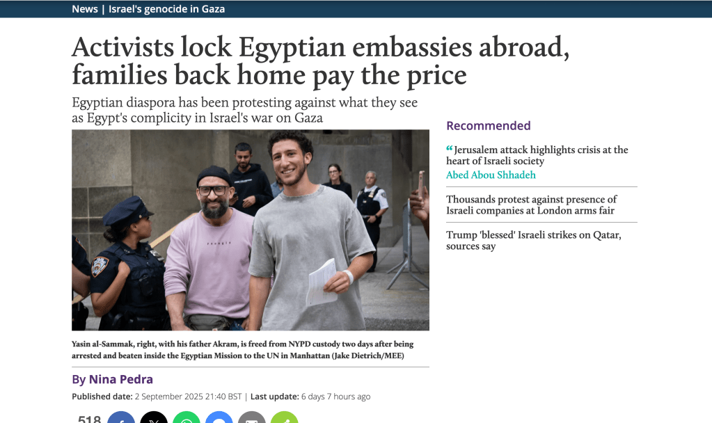 Middle East Eye: Activists lock Egyptian embassies abroad, families back home pay the&nbsp;price
